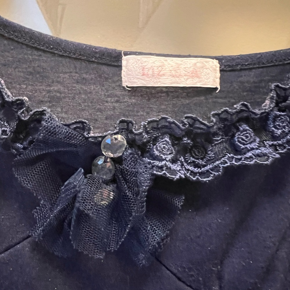 LIZ LISA Vintage Japanese Navy Blue Lace Trim Chemise - Picture 3 of 4